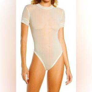 NWT SKIMS Off-White Summer Mesh T-Shirt Bodysuit Bone 2X
